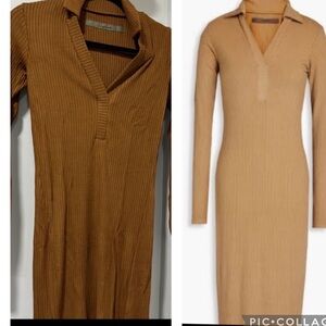 ENZA COSTA Ribbed jersey dress polo brown camel